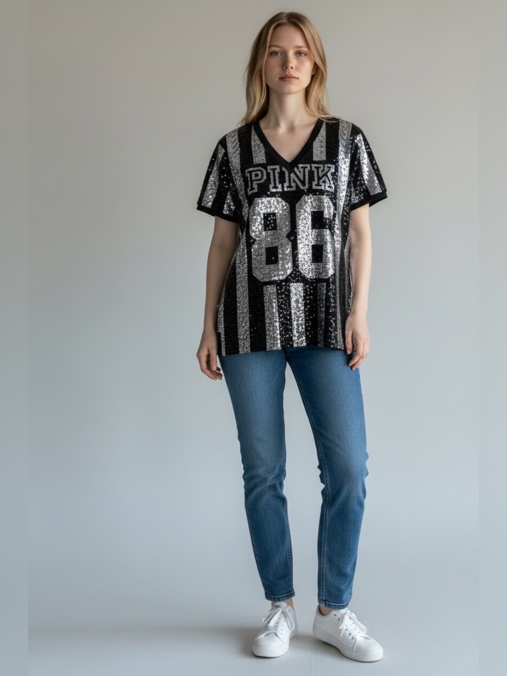 💍🩶🤑💰🪙Hard to Find PINK Victoria's Secret Black & Silver Sequin Jersey